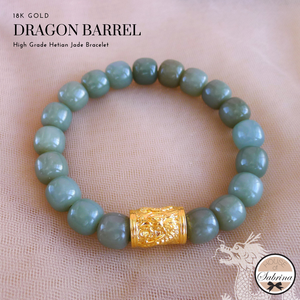 18K Gold Dragon Barrel with HIgh Grade Green Hetian Jade Bracelet