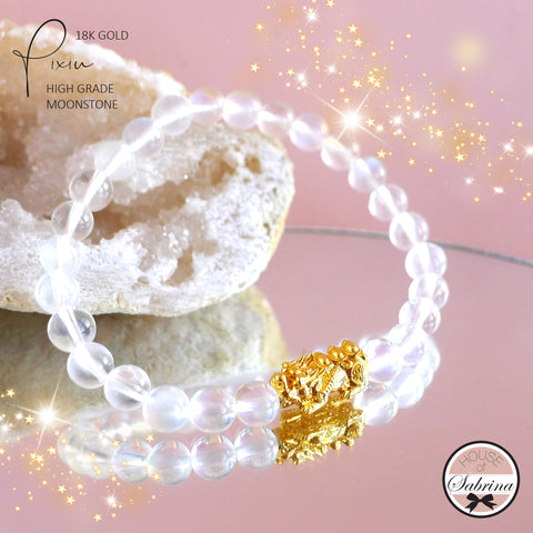 18K GOLD  Mini Pi Yao Gem Grade Moonstone Gemstone Bracelet