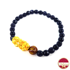 24K Gold Medium Pi Yao  in Blue Sandstone Bracelet