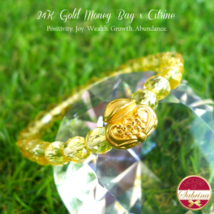 24K Gold Money Bag on Citrine Gemstone Bracelet