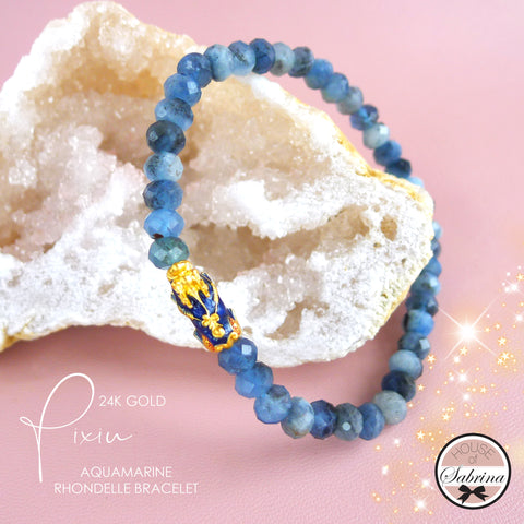 24K GOLD BLUE PIXIU AQUAMARINE RHONDELLE GEMSTONE BRACELET