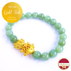 24K Gold Fish  on High Grade Burmese Jade Gemstone Bracelet