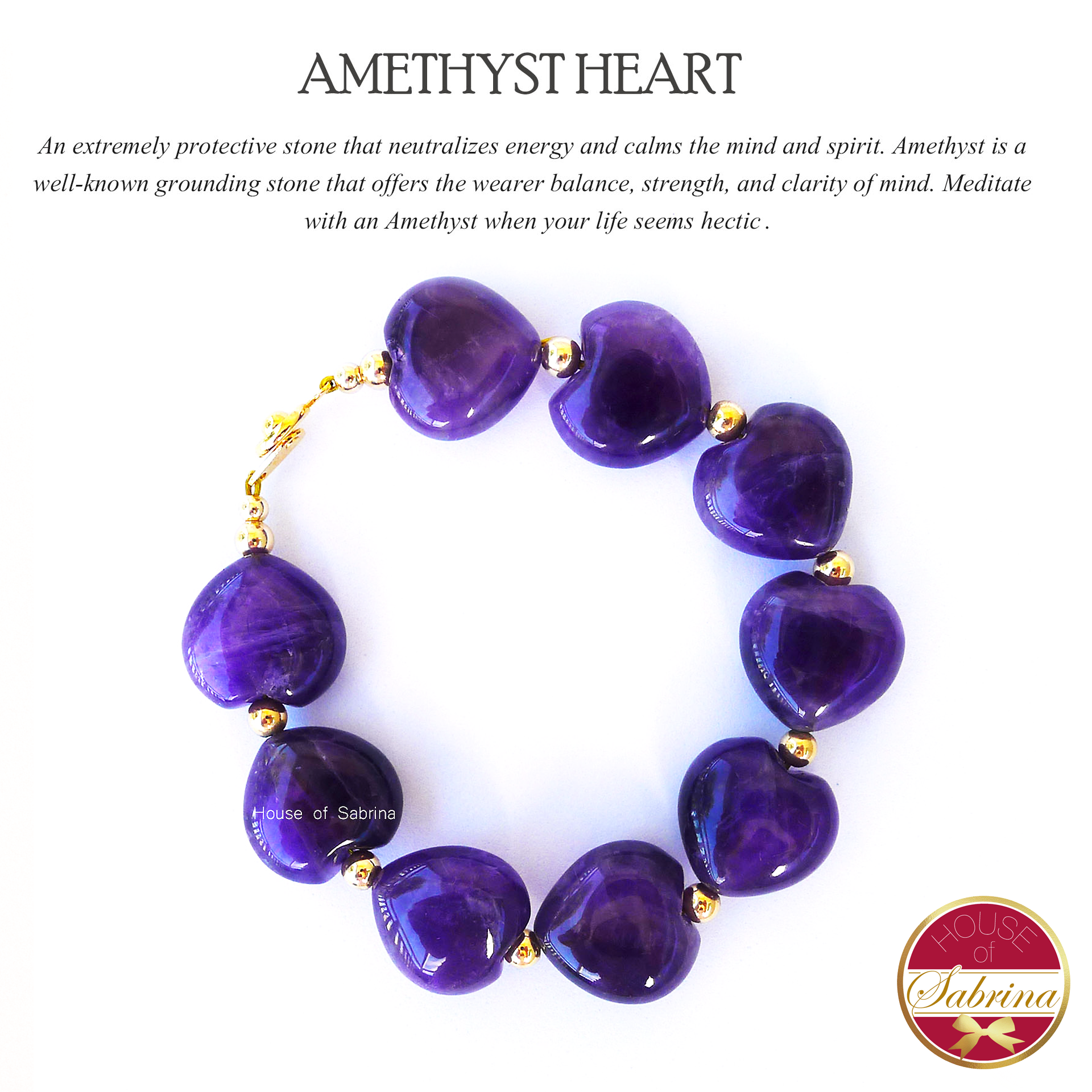 Amethyst Heart Power Gemstone Bracelet
