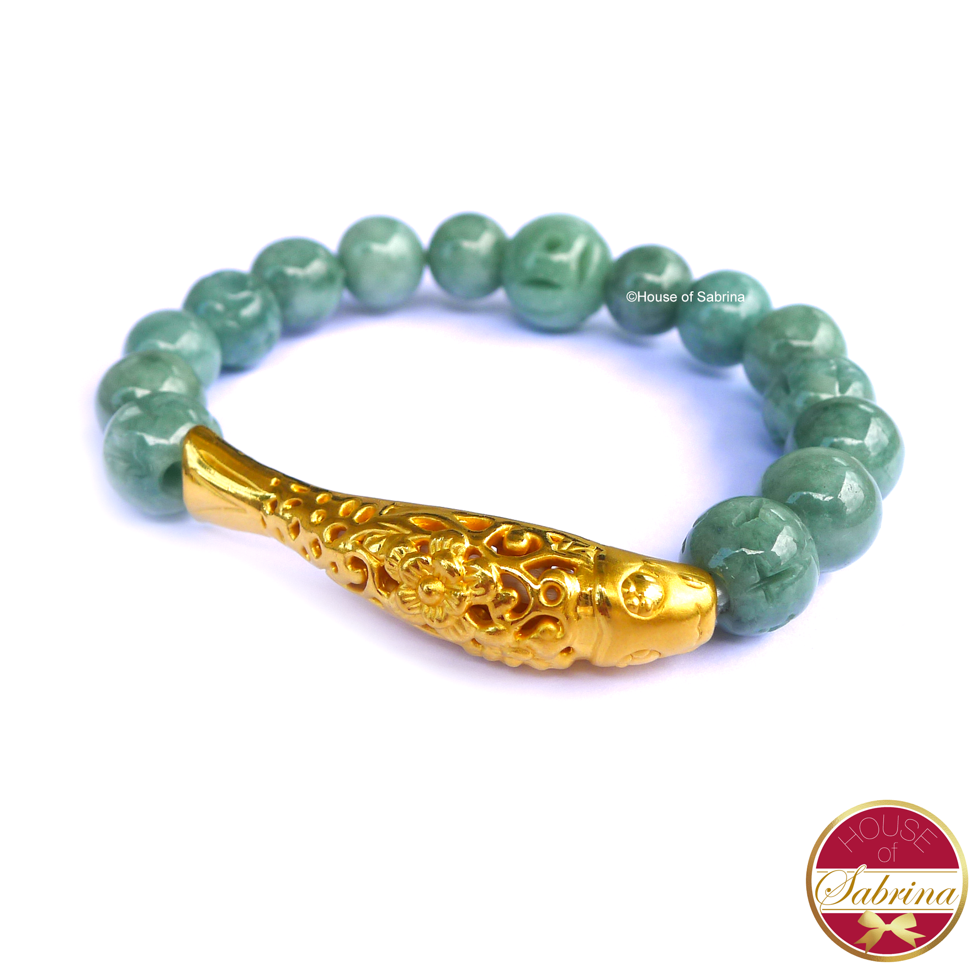 24K Gold Koi in Jade Gemstone Bracelet