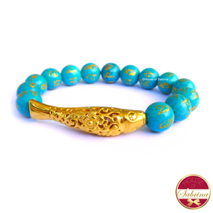 24K Gold Koi in Turquoise Mantra Bracelet