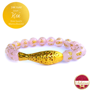 24K Gold Koi with Rose Quartz Mantra Gemstone Bracelet