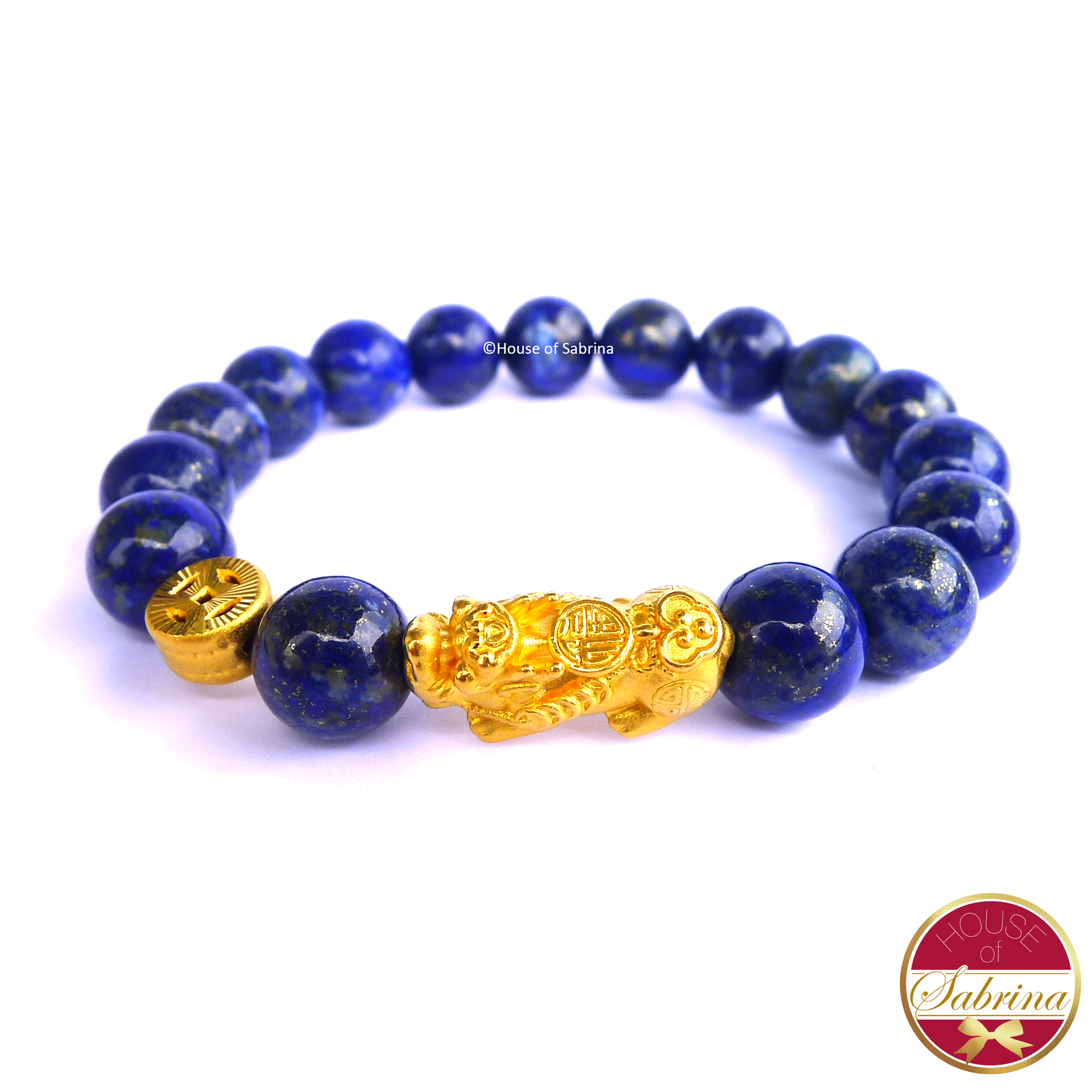 24K Gold Large Pi Yao in Lapi Lazuli Gemstone Bracelet