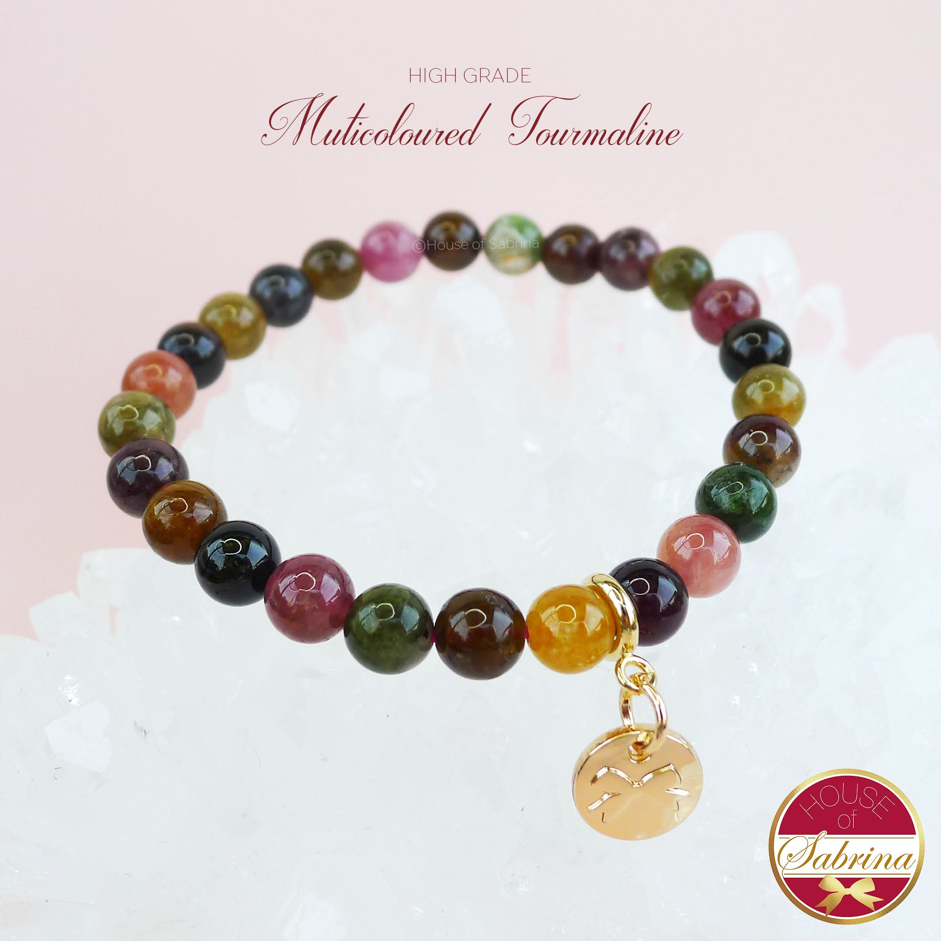 High-Grade Multicoloured  Tourmaline Gemstone Bracelet