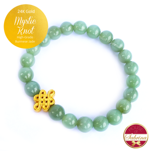 24K Gold Mystic Knot on High Grade Burmese Jade Gemstone Bracelet