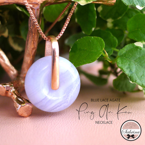 BLUE LACE AGATE PING AN KOU NECKLACE