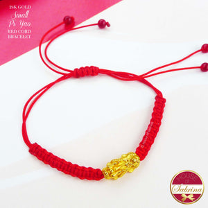 24K GOLD SMALL PI YAO RED CORD LUCKY CHARM BRACELET