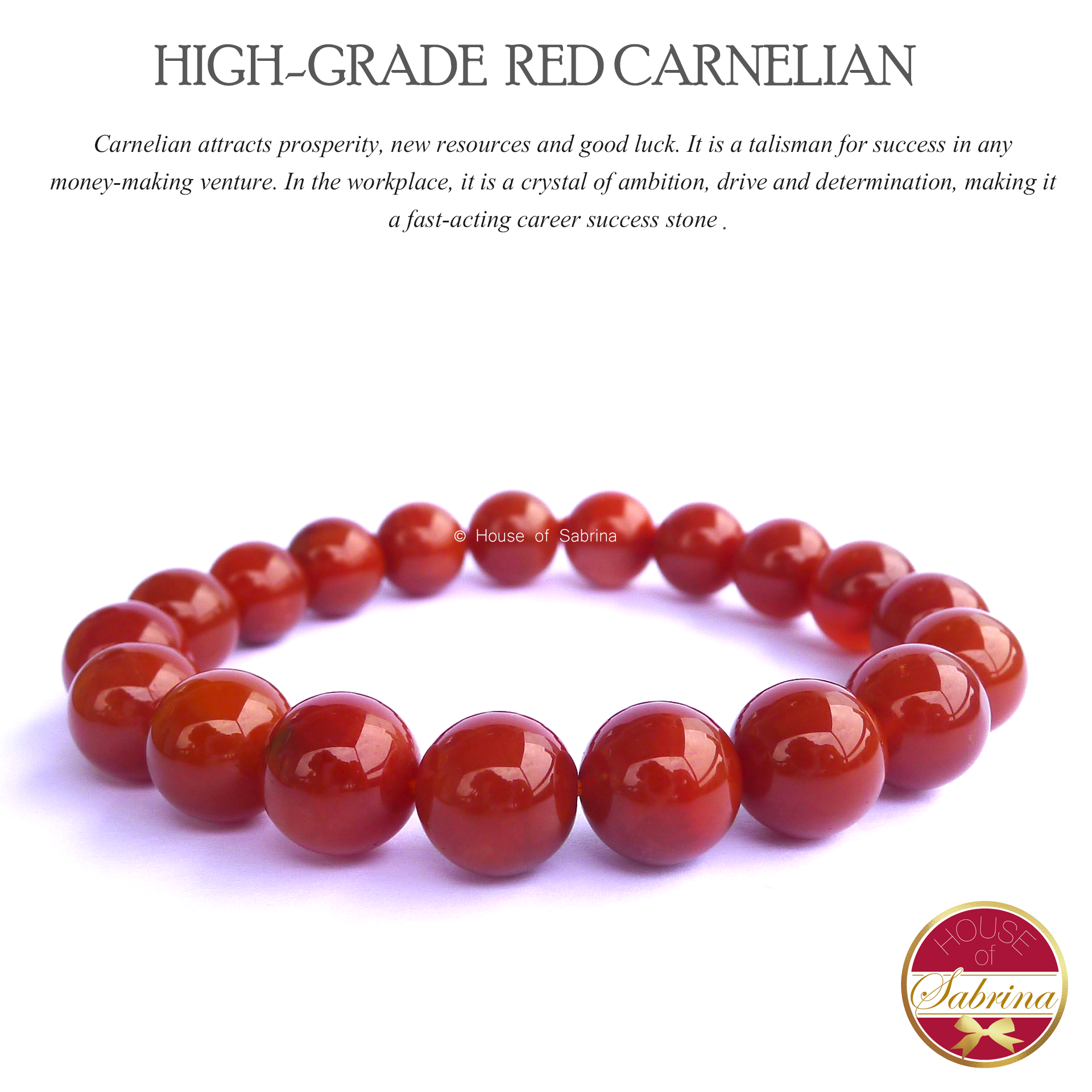 High-Grade Red Carnelian Gemstone Bracelet (10mm)