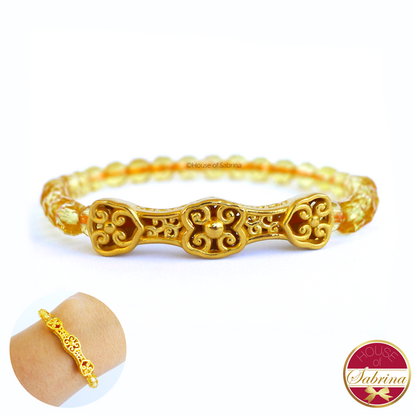24K Gold Ru Yi in Citrine Crystal Gemstone Lucky Charm Bracelet