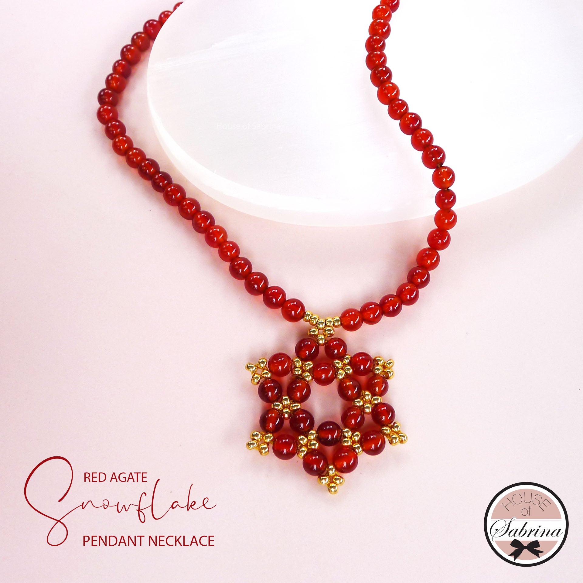 RED AGATE SNOWFLAKE NECKLACE