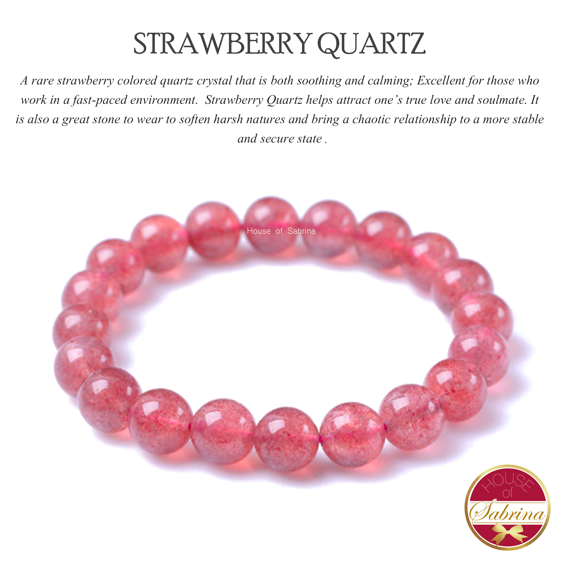 High-Grade Strawberry Quartz Gemstone Bracelet (8mm)