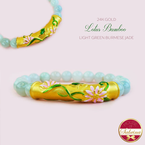 24K GOLD LOTUS BAMBOO + LIGHT GREEN BURMESE JADE